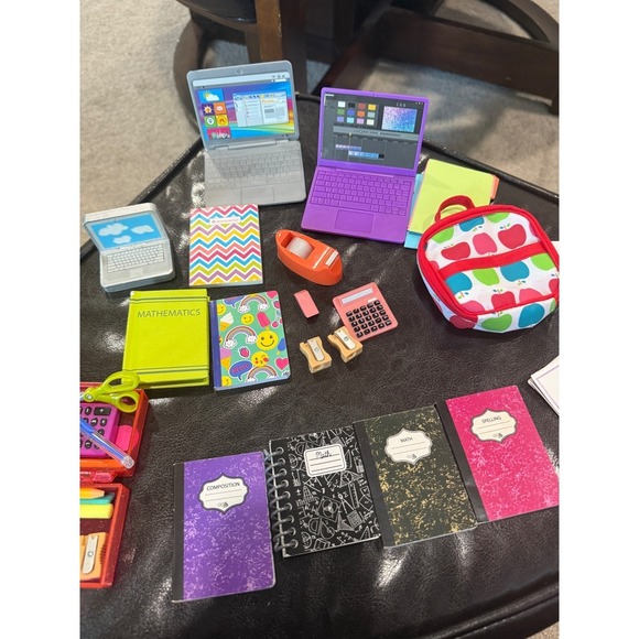 American Girl desk and School Supplies Backpack Notebooks Laptop Calculator